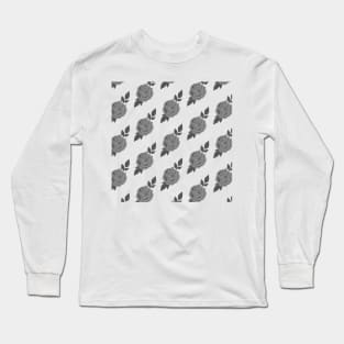 Black and White Roses Pattern Long Sleeve T-Shirt